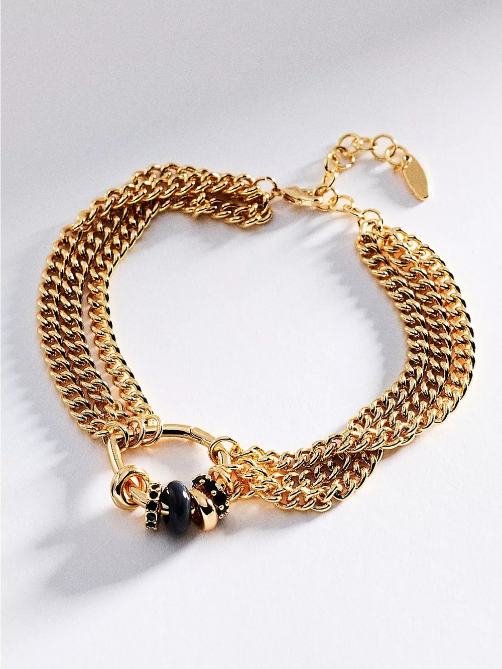 New NWT Anthropologie Layered Chain O Ring Bracelet brass beaded wrist stack